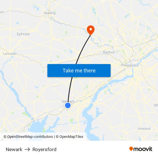 Newark to Royersford map