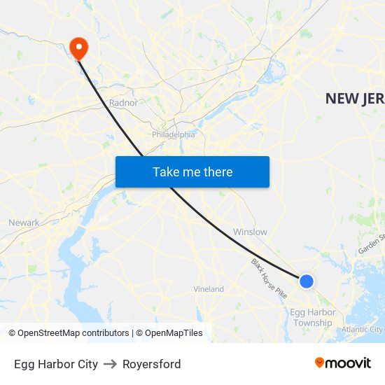 Egg Harbor City to Royersford map