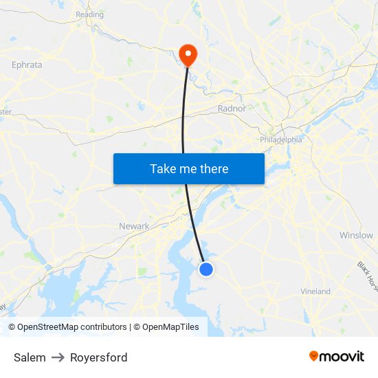 Salem to Royersford map