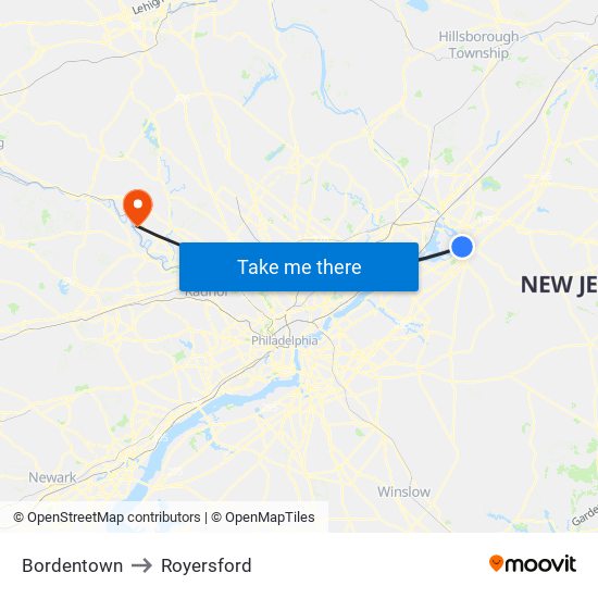 Bordentown to Royersford map