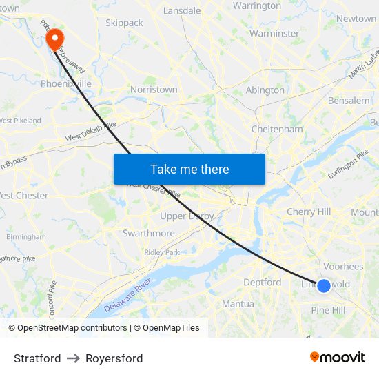 Stratford to Royersford map