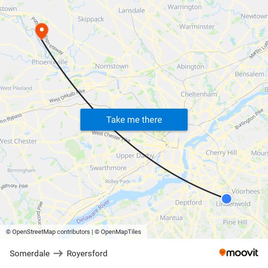 Somerdale to Royersford map