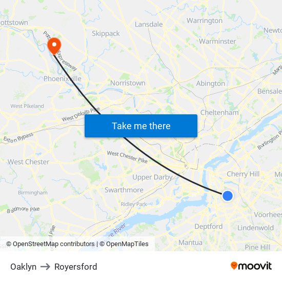 Oaklyn to Royersford map