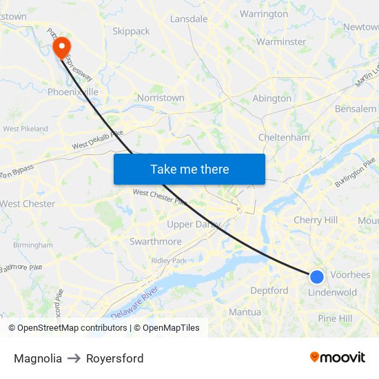 Magnolia to Royersford map