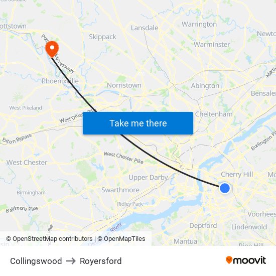 Collingswood to Royersford map