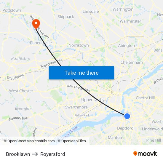 Brooklawn to Royersford map