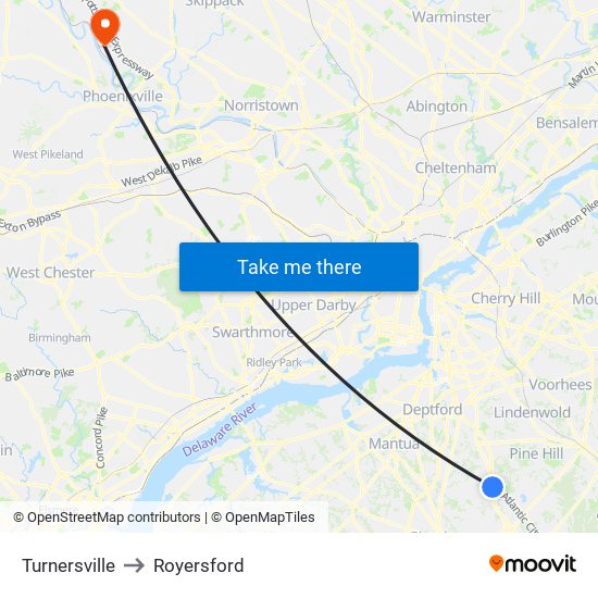 Turnersville to Royersford map