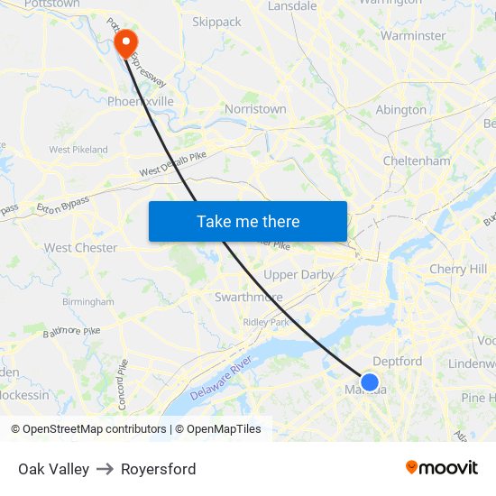 Oak Valley to Royersford map