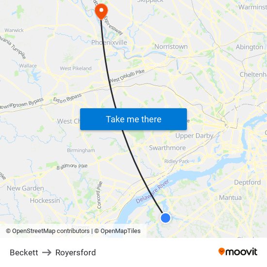 Beckett to Royersford map