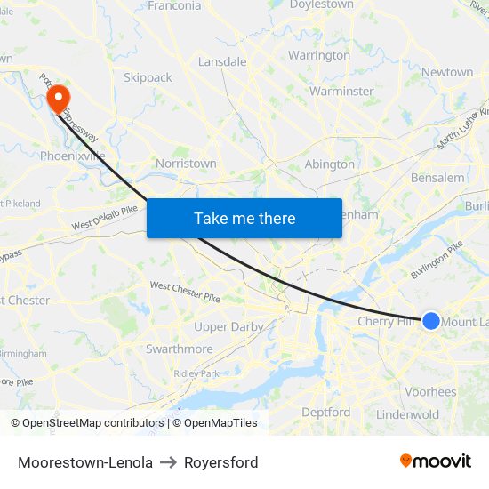 Moorestown-Lenola to Royersford map