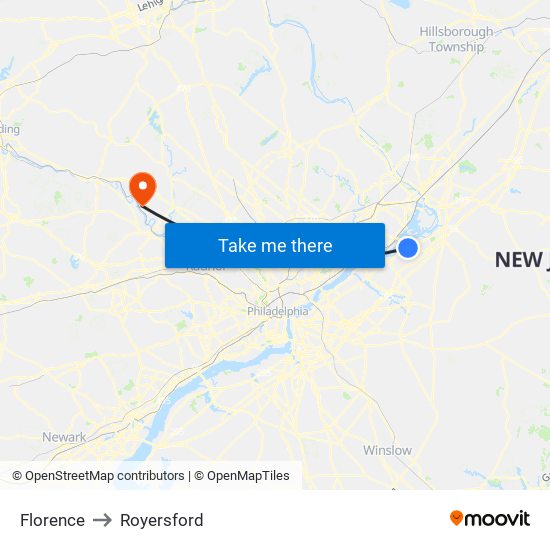 Florence to Royersford map