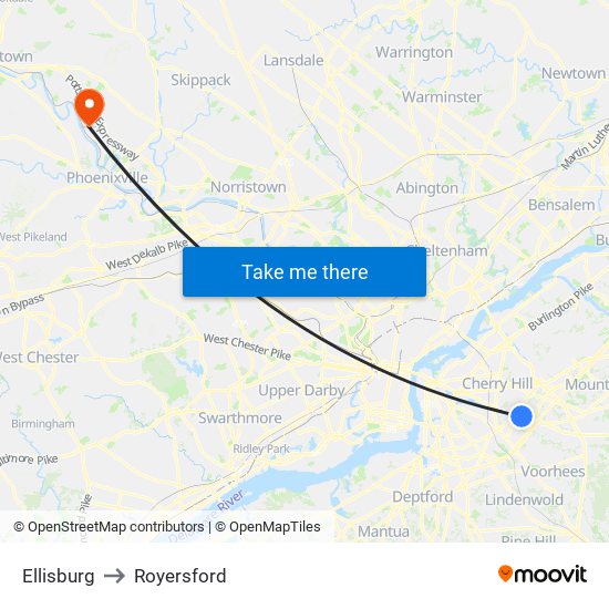 Ellisburg to Royersford map