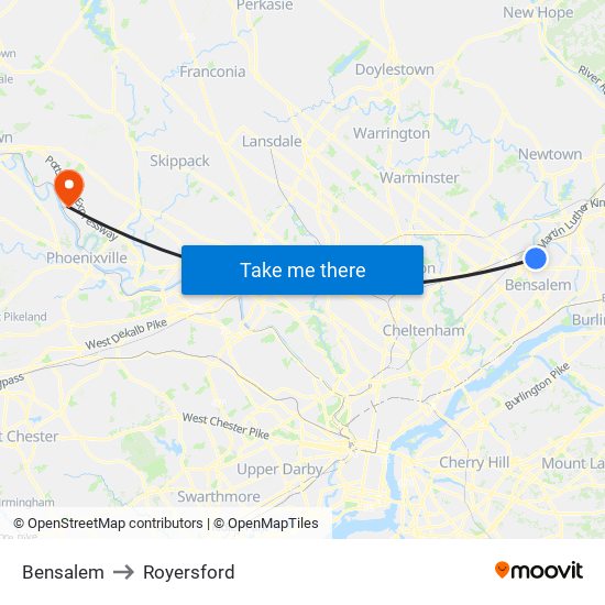 Bensalem to Royersford map