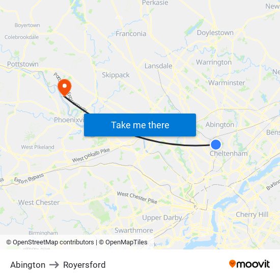 Abington to Royersford map