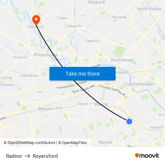 Radnor to Royersford map