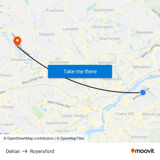 Delran to Royersford map