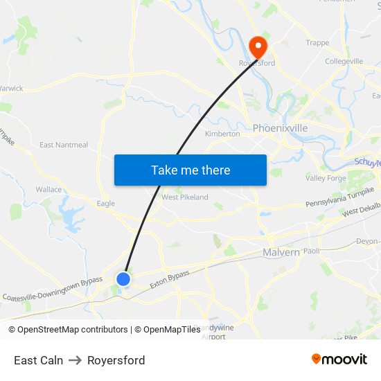 East Caln to Royersford map