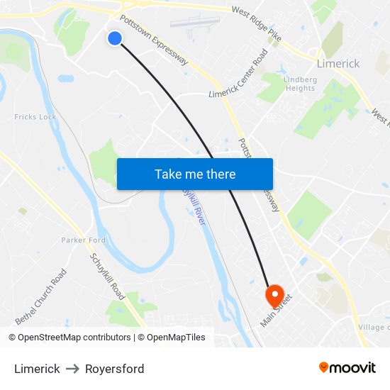 Limerick to Royersford map