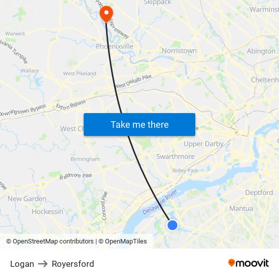 Logan to Royersford map