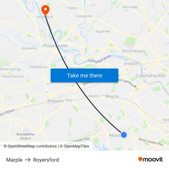 Marple to Royersford map