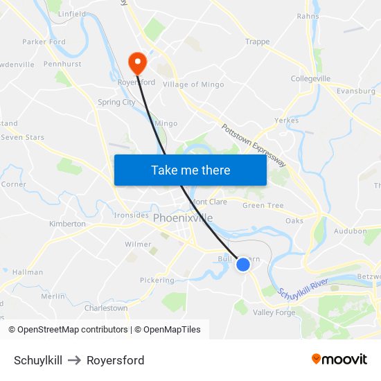 Schuylkill to Royersford map