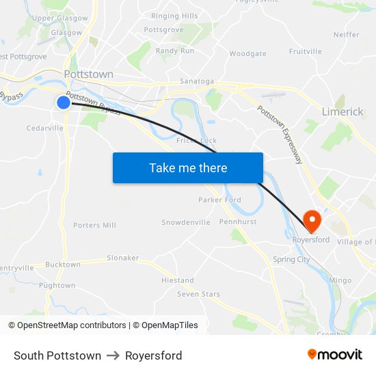 South Pottstown to Royersford map