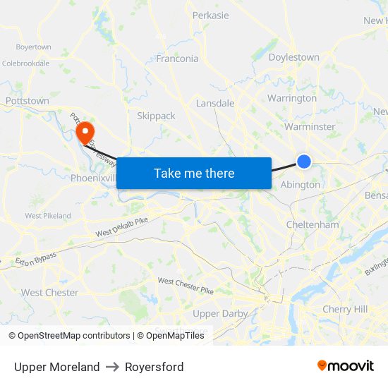 Upper Moreland to Royersford map
