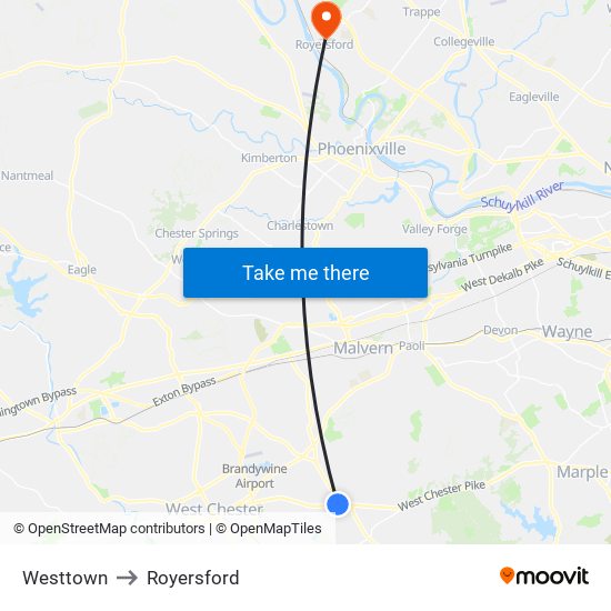 Westtown to Royersford map