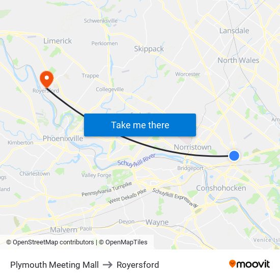Plymouth Meeting Mall to Royersford map