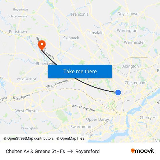 Chelten Av & Greene St - Fs to Royersford map