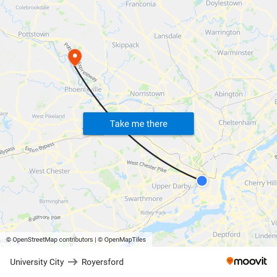 University City to Royersford map