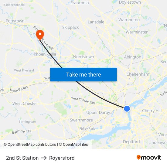 2nd St Station to Royersford map