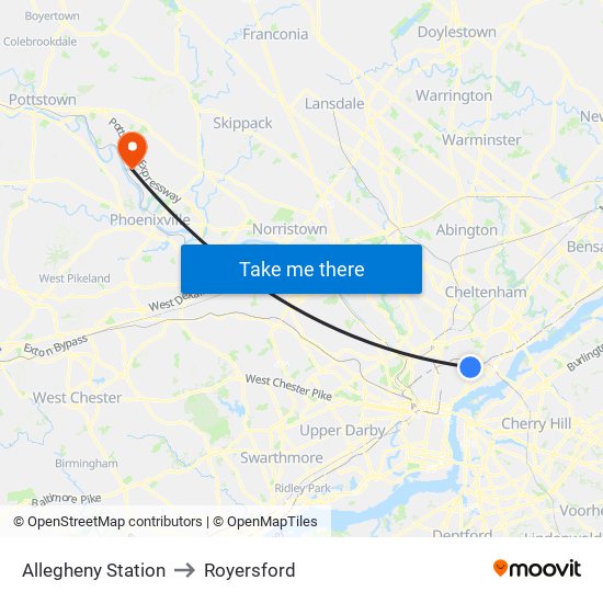 Allegheny Station to Royersford map