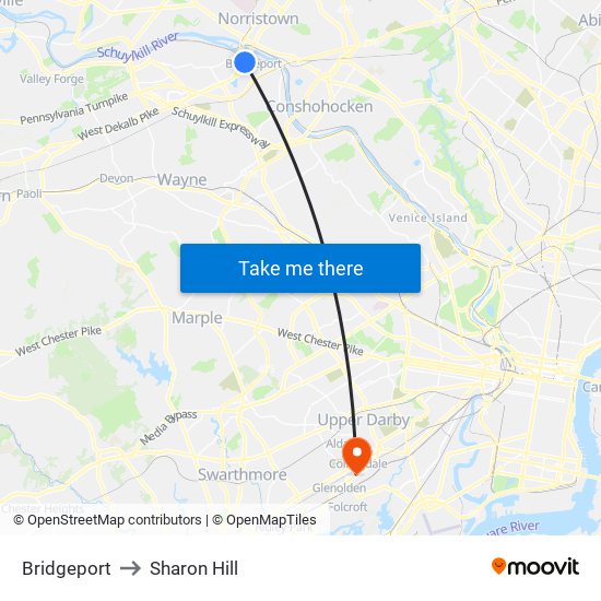 Bridgeport to Sharon Hill map