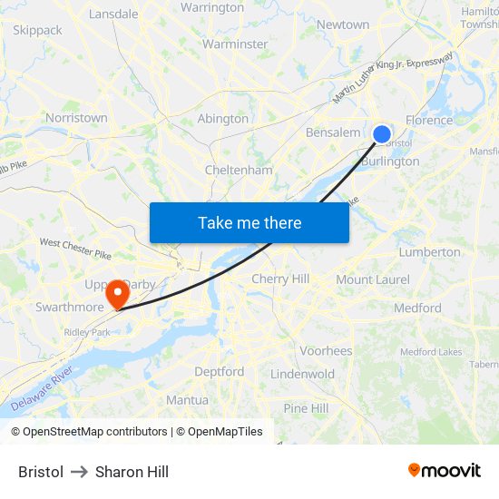 Bristol to Sharon Hill map