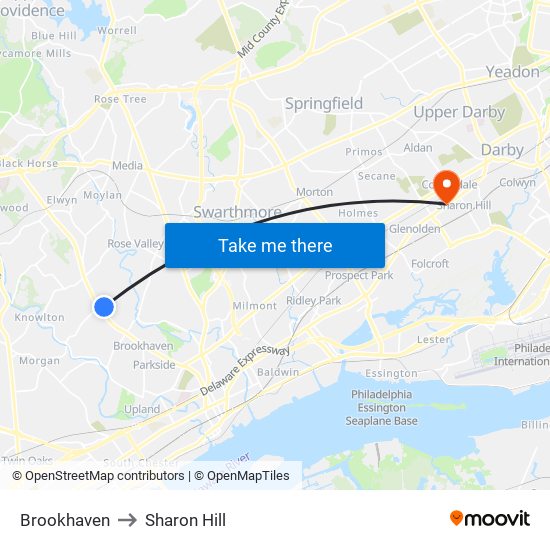 Brookhaven to Sharon Hill map