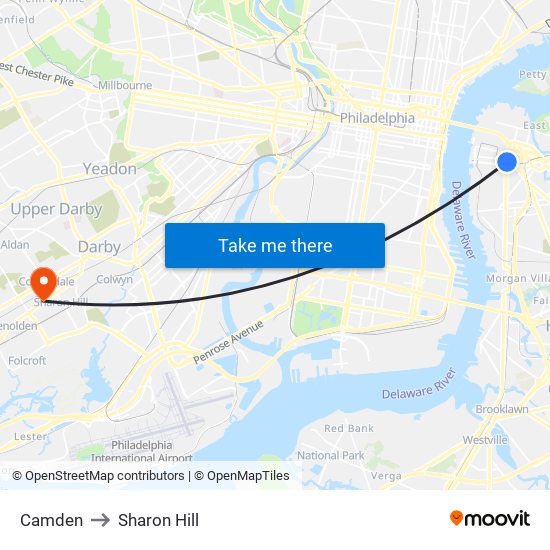 Camden to Sharon Hill map