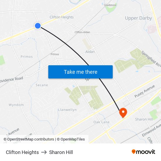 Clifton Heights to Sharon Hill map