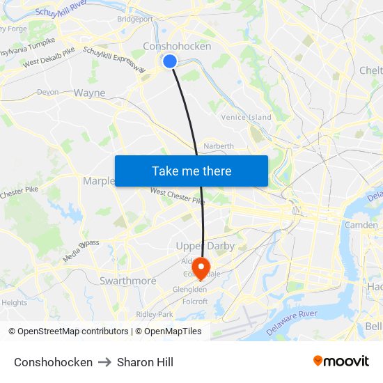 Conshohocken to Sharon Hill map