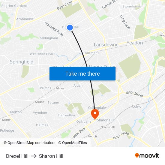 Drexel Hill to Sharon Hill map