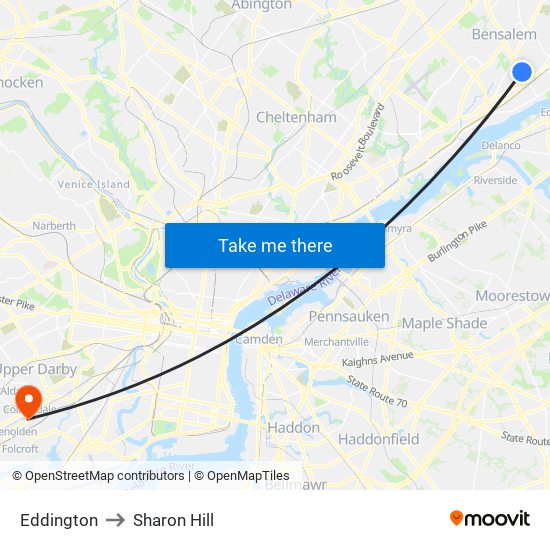 Eddington to Sharon Hill map