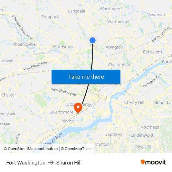 Fort Washington to Sharon Hill map