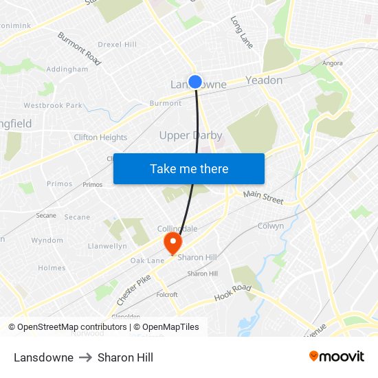 Lansdowne to Sharon Hill map