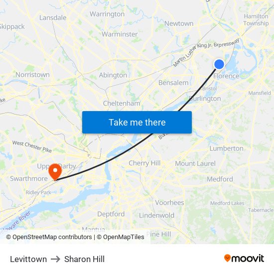 Levittown to Sharon Hill map