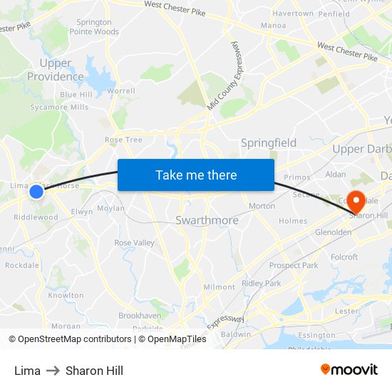 Lima to Sharon Hill map