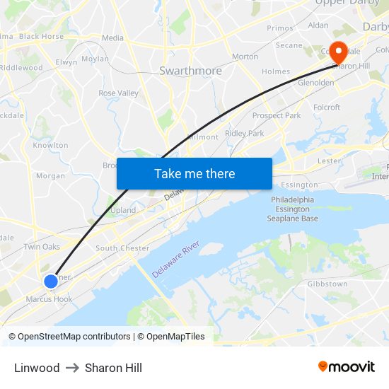 Linwood to Sharon Hill map