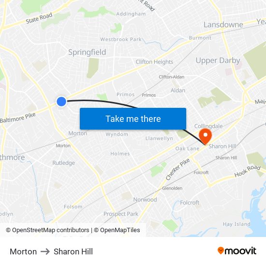 Morton to Sharon Hill map