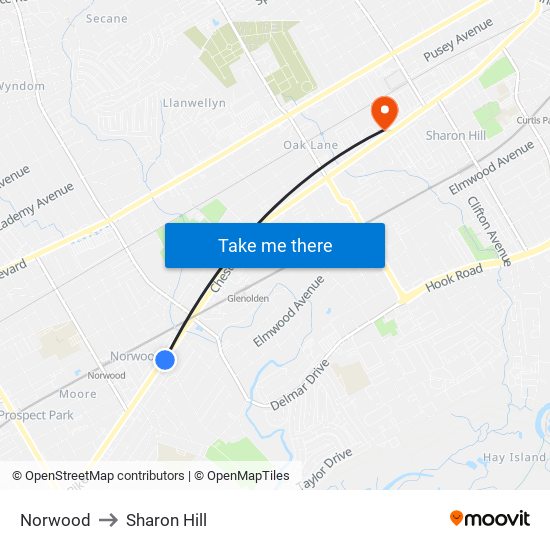 Norwood to Sharon Hill map