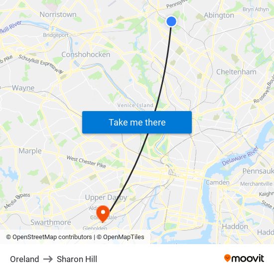 Oreland to Sharon Hill map