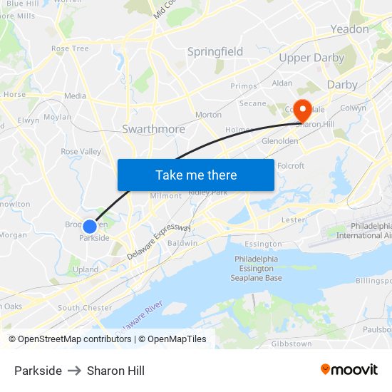 Parkside to Sharon Hill map